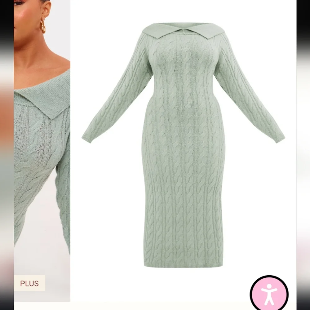 NWT!! PrettyLittleThing Sage Long Sleeve Knit Dress - Picture 8 of 8